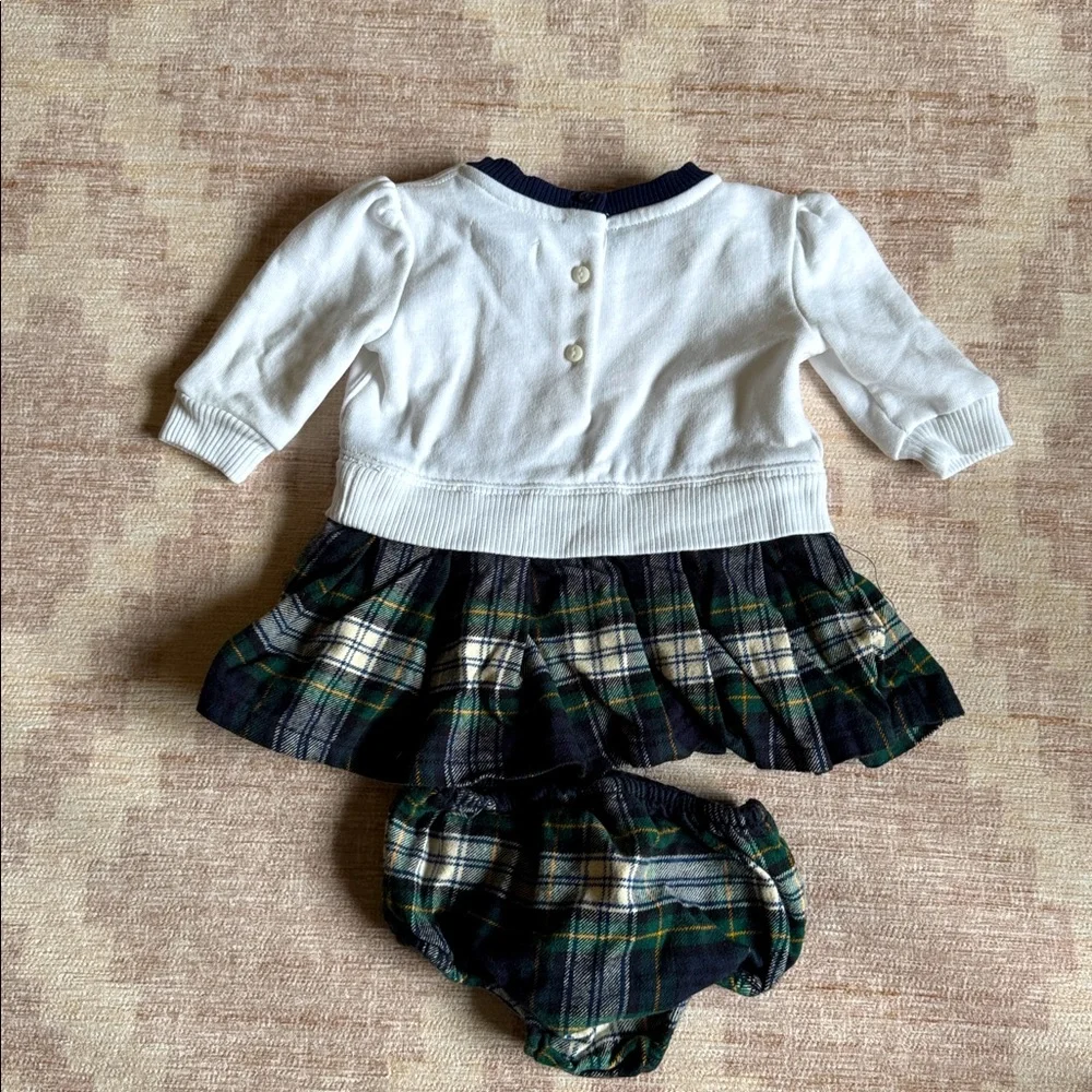Ralph Lauren Kids White and Plaid Flannel Dress with Diaper Cover size 3M